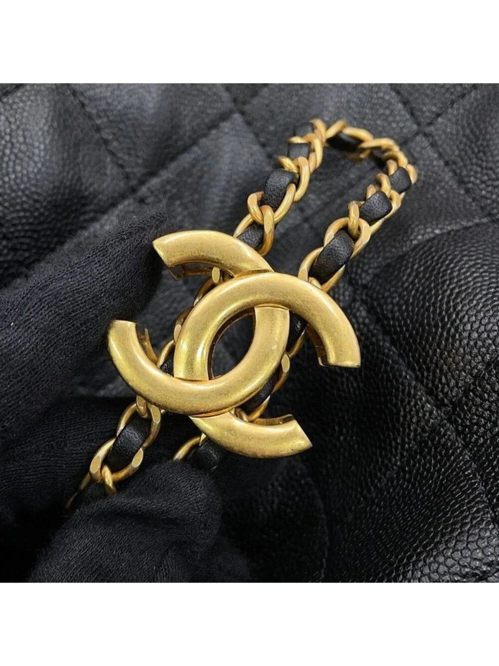 Chanel Chain Shoulder Bag 25 CC Logo Quilted Caviar Leather Black